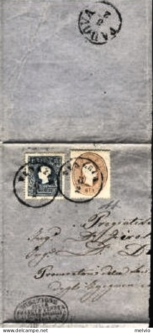 1861-(F=on Piece) Lombardo Veneto Grande Frammento Di Lettera Affrancato 15s. Az - Lombardo-Vénétie
