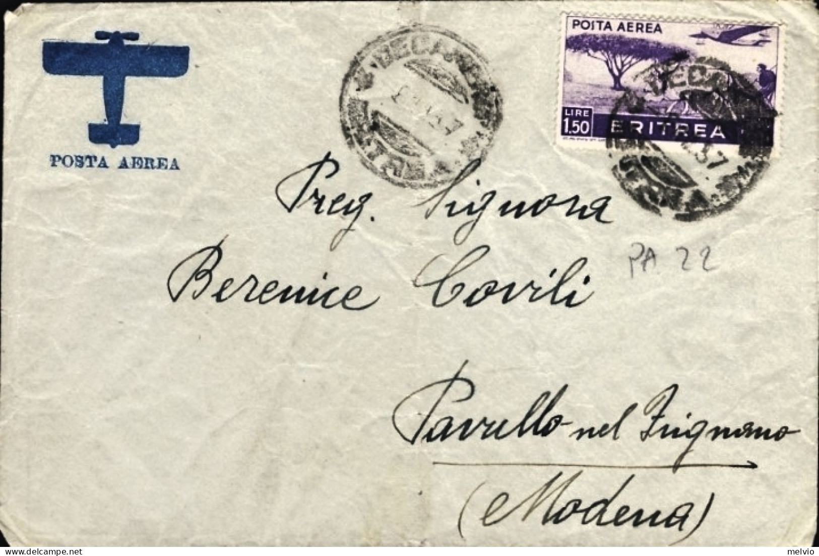 1937-Eritrea Lettera Affrancata Posta Aerea L.1,50 Soggetti Africani Diretta In  - Eritrea