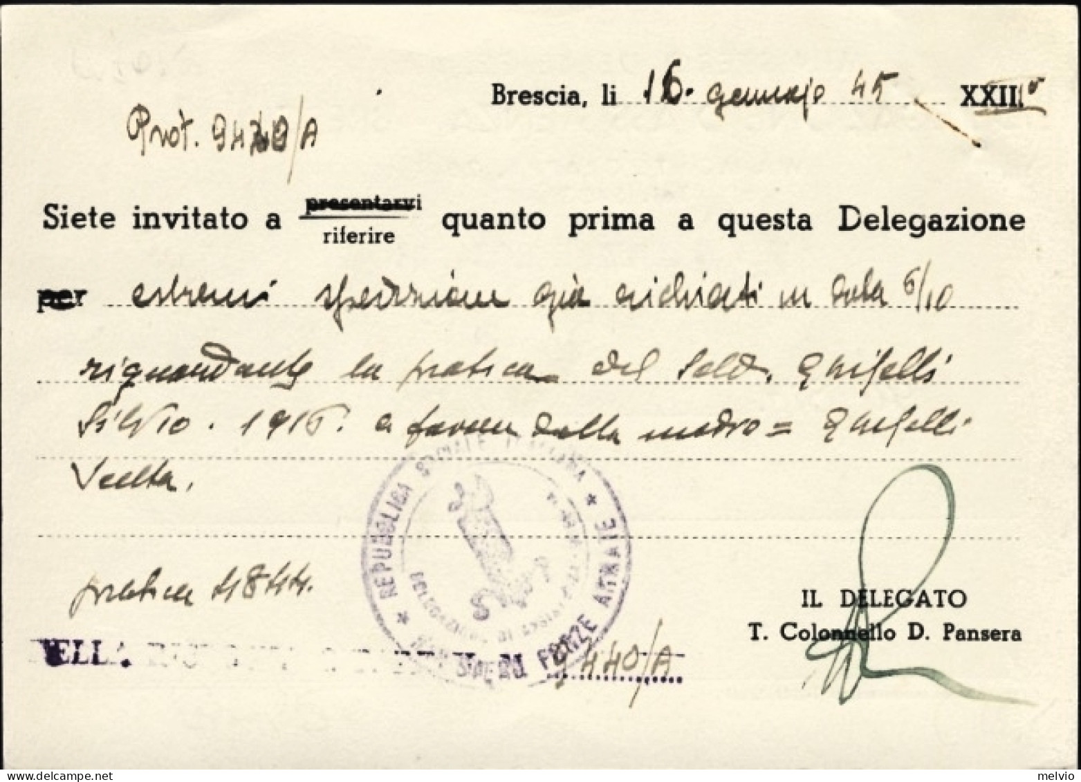 1945-RSI Cartolina Ministero FFAA Delegazione Assistenza Brescia Viaggiata - Marcophilia
