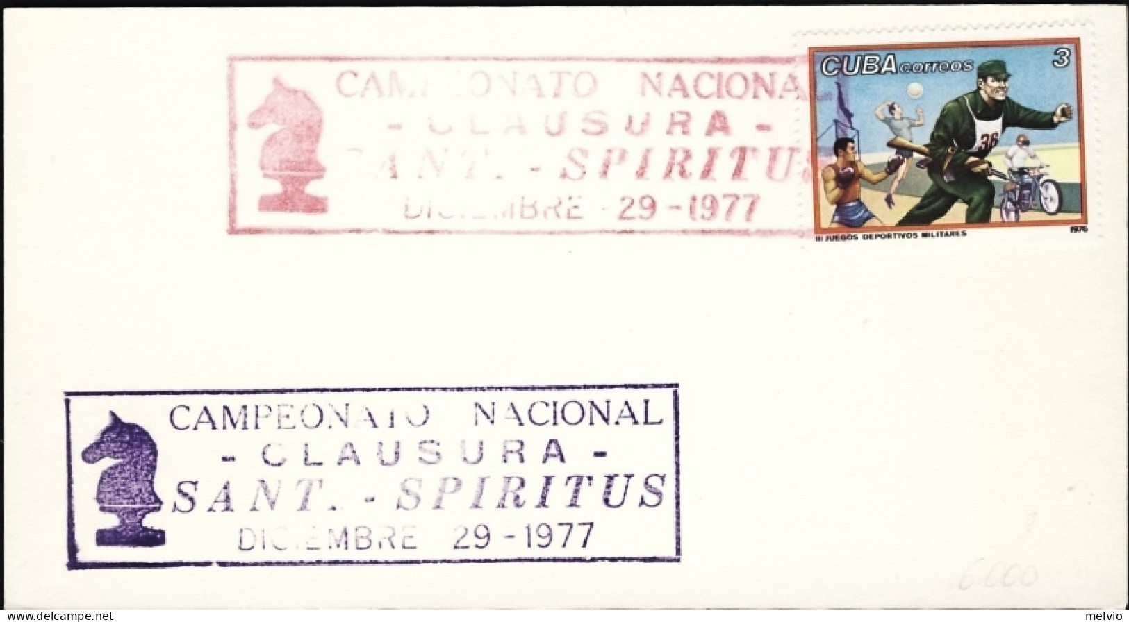 1977-Cuba Cartoncino Affrancato 3c. Con Bolli In Rosso E Azzurro Camponeato Naci - Altri & Non Classificati