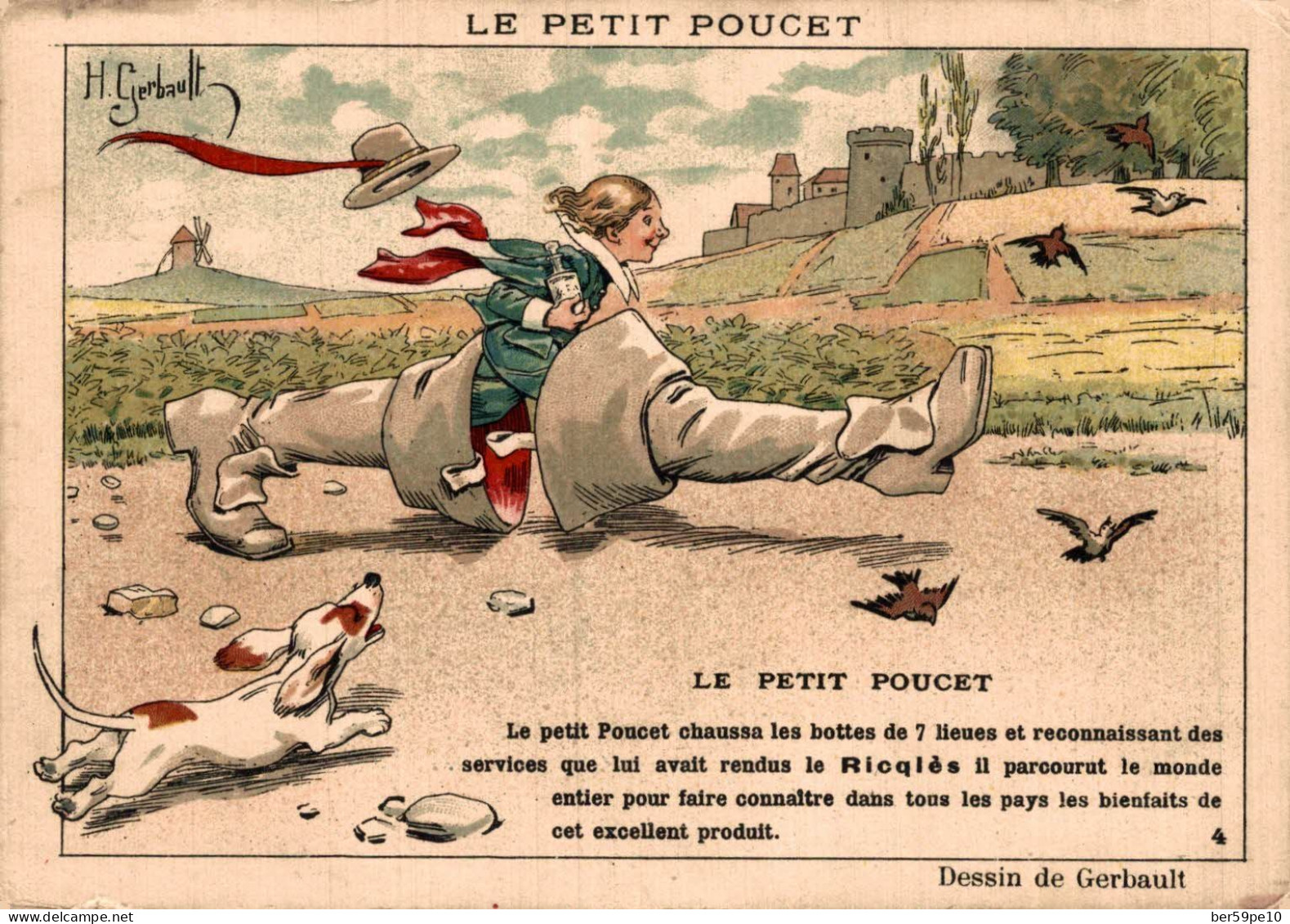 CHROMO ALCOOL DE MENTHE DE RICQLES LES CONTES DE FEES LE PETIT POUCET DESSIN DE GERBAULT - Otros & Sin Clasificación