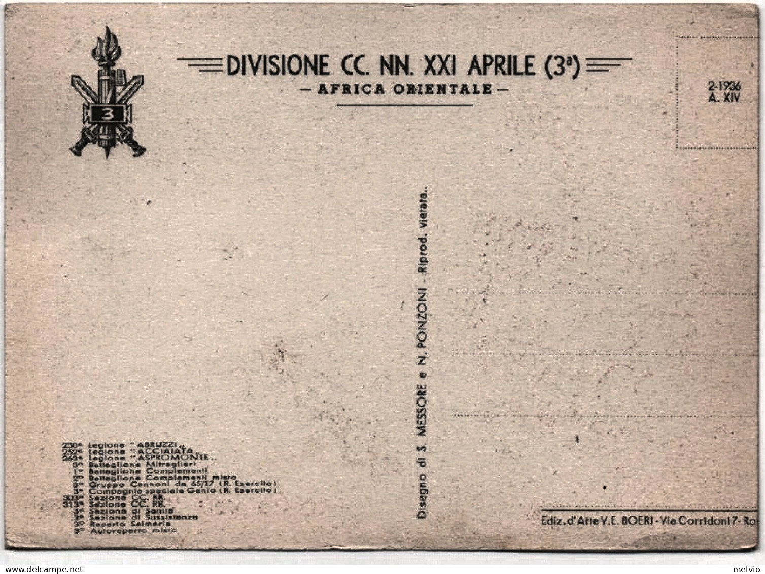 Divisione CC.NN. XXI Aprile (3^ ) Africa Orientale, "ROMA NOMEN ET OMEN", Illust - Africa Oriental Italiana