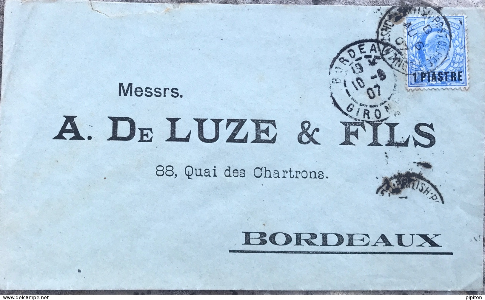 Lettre De Constantinople Pour Bordeaux Timbre Edouard VII Surcharge En Piastre. - Lettres & Documents