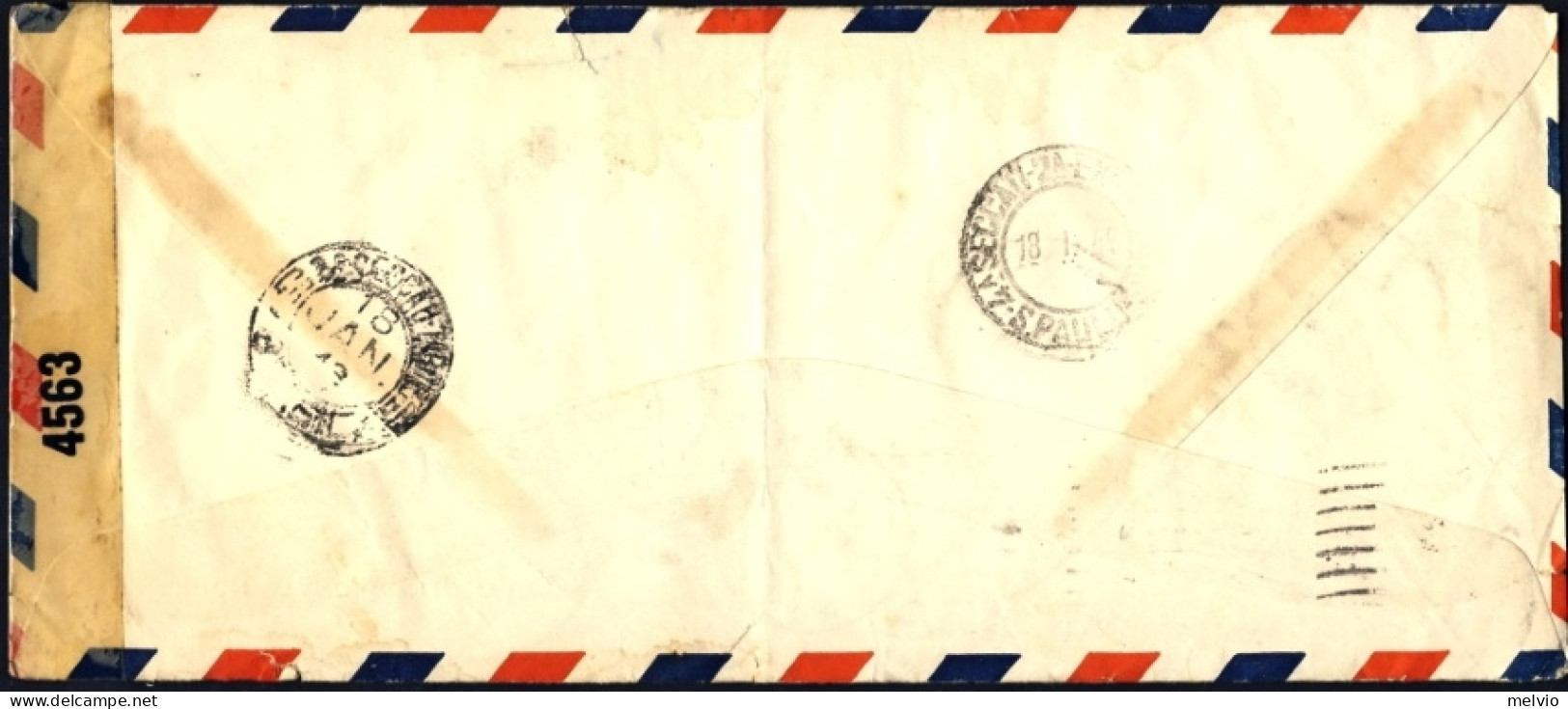 1943-U.S.A. Busta Diretta In Brasile In Data 7 Gennaio E Ritornata Al Mittente P - Postal History