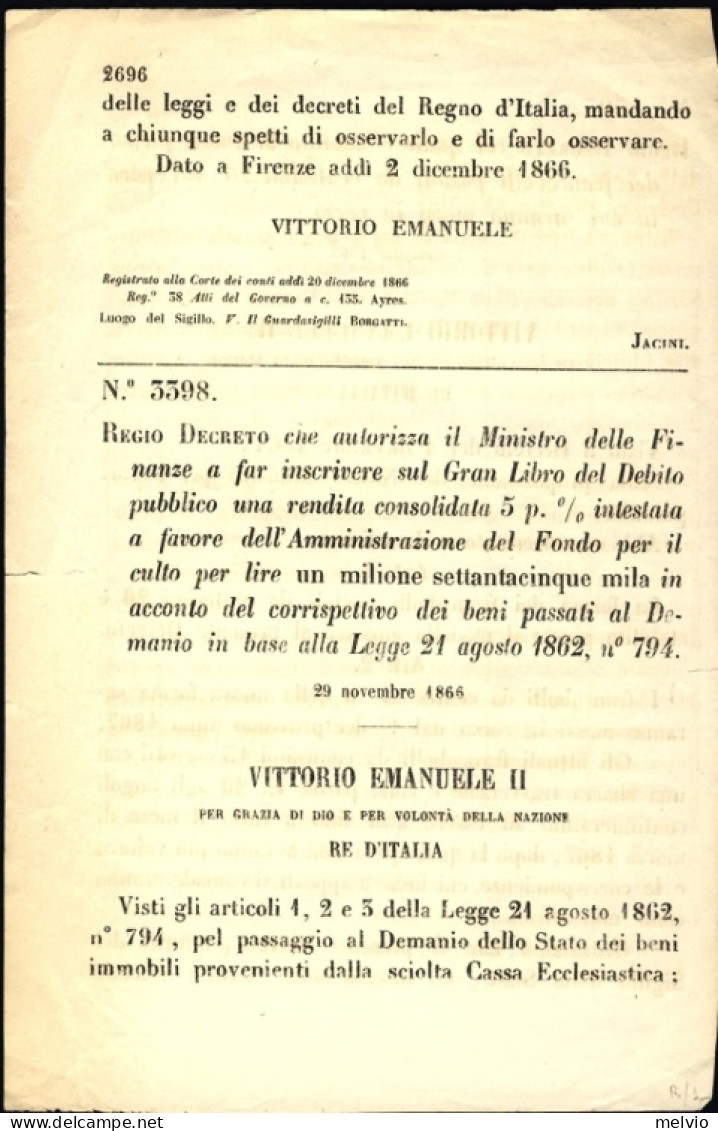 1866-regio Decreto Per Francobollo Da 20c. Ivi Applicato Con Soprastampa Saggio  - Decretos & Leyes