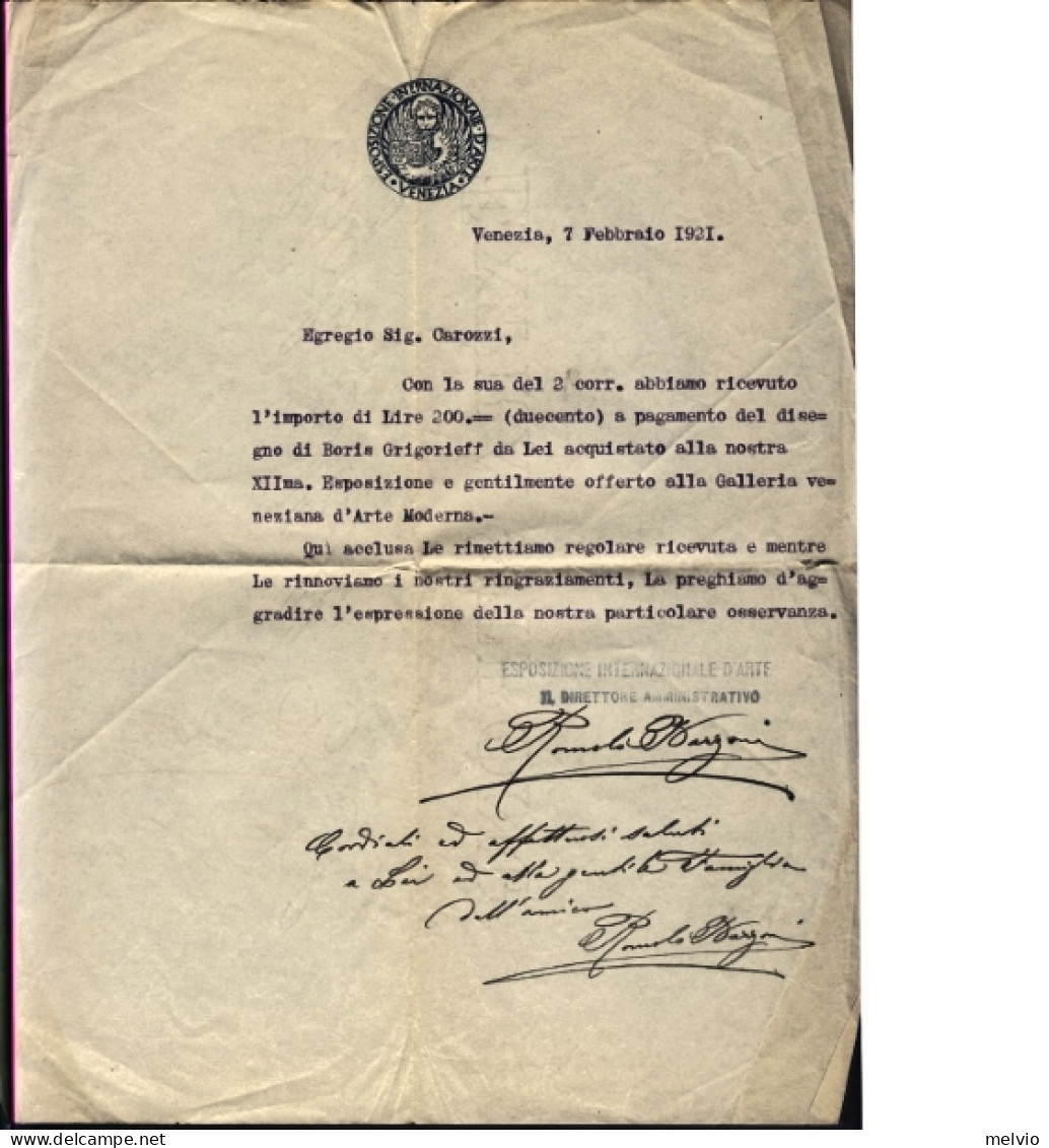 1921-lettera Esposizione Internazionale Arte Venezia Con Riferimento Ad Acquisto - Manifestaciones