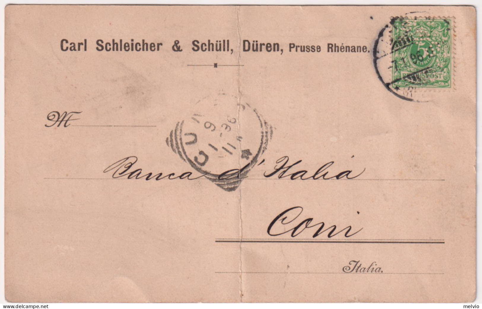 1896-Germania Pubblicitaria Carl Schlicher Skull Affrancata PERFIN 5 Pf. Piega C - Andere & Zonder Classificatie