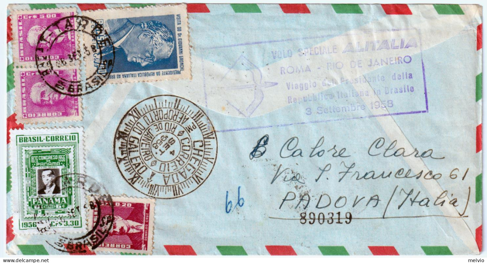 1958-Brasile Ruolo Di Andata E Ritorno Del Presidente Della Repubblica Gronchi E - Posta Aerea