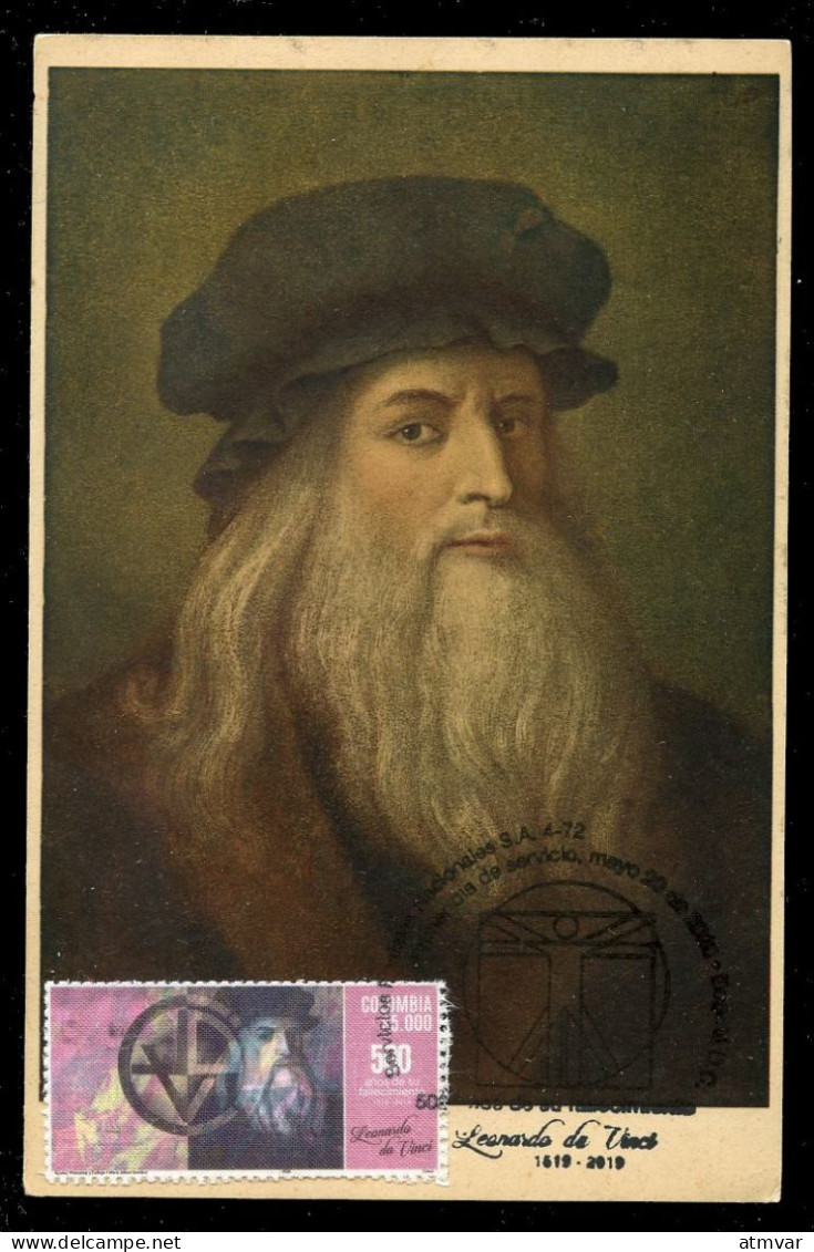 COLOMBIA (2019) Carte Maximum Card - 500 Años Fallecimiento Leonardo Da Vinci, Galleria Degli Uffizi - Kolumbien