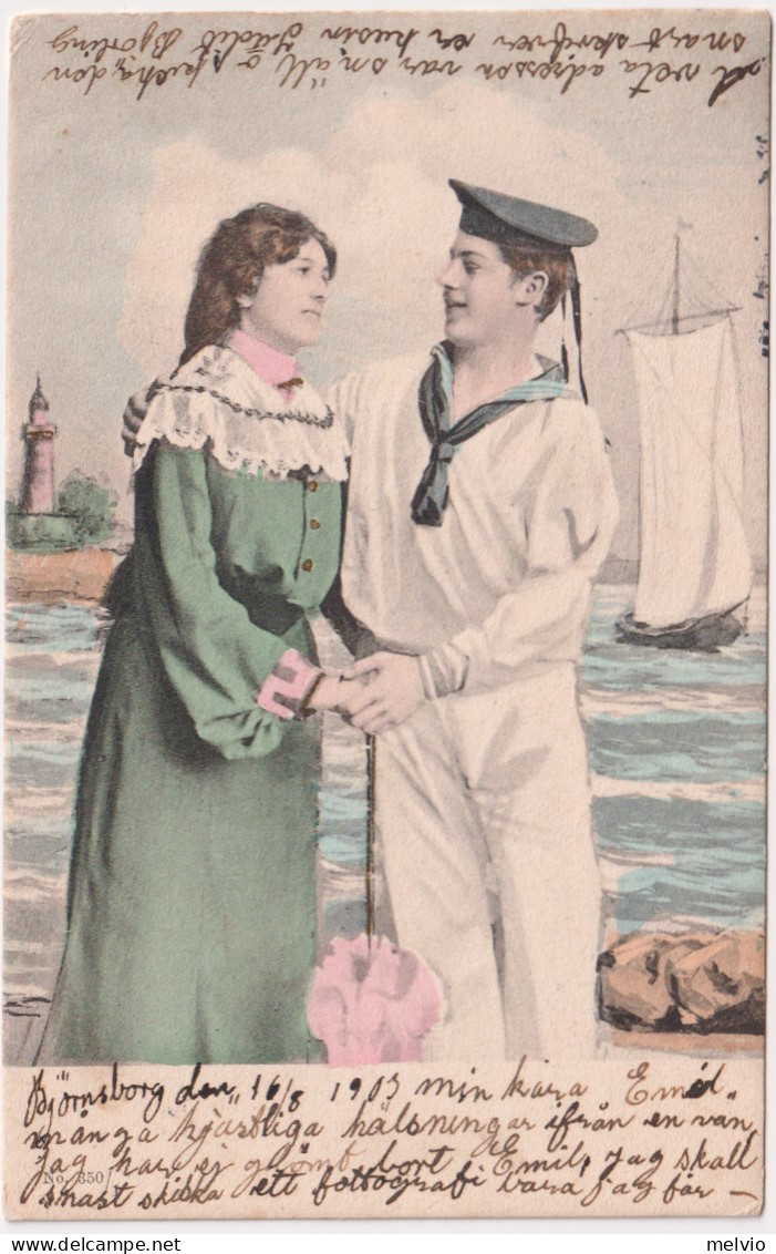 1902-Svezia Coppia D'innamorati Cartolina Diretta A Amburgo Affrancata Con Due 5 - Couples