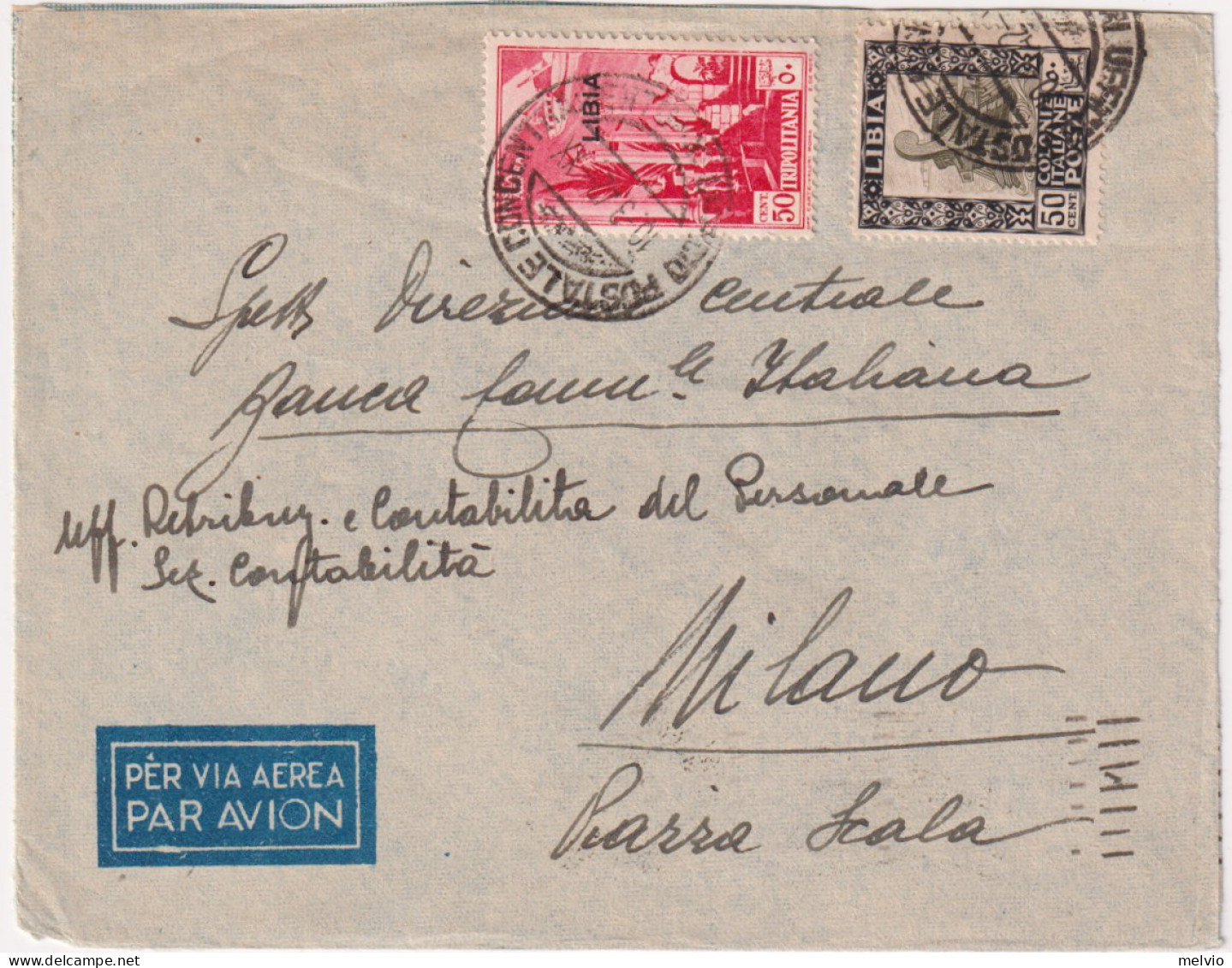 1942-Libia Lettera Aerea Da P.M.85 (manoscritto Al Verso) Bollo X Ufficio Postal - Libye