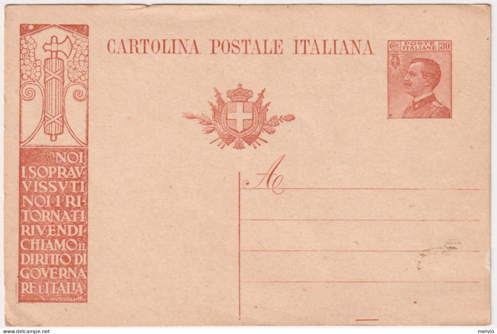 1924-Propaganda Del P.N.F. 30c.arancio Senza Millesimo Macchie D'inchiostro - Stamped Stationery