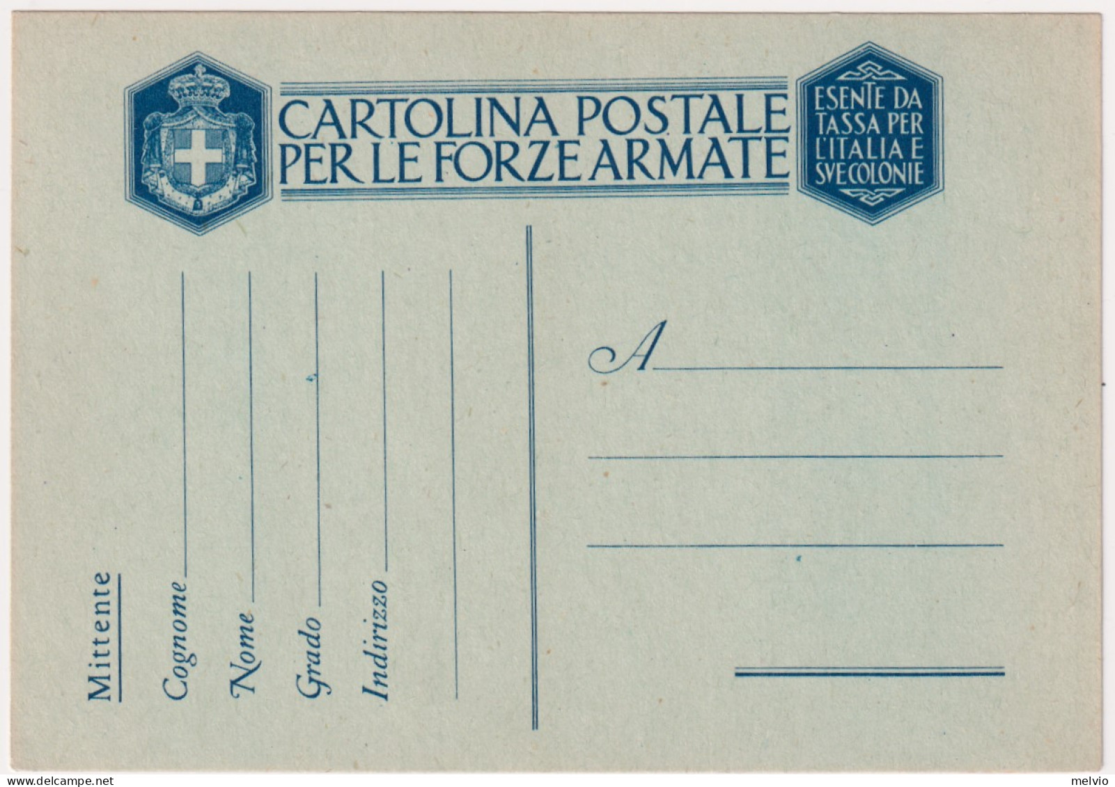 1944-cartolina Postale Franchigia Cartiglio Grande E Formulario Verticale - Entero Postal