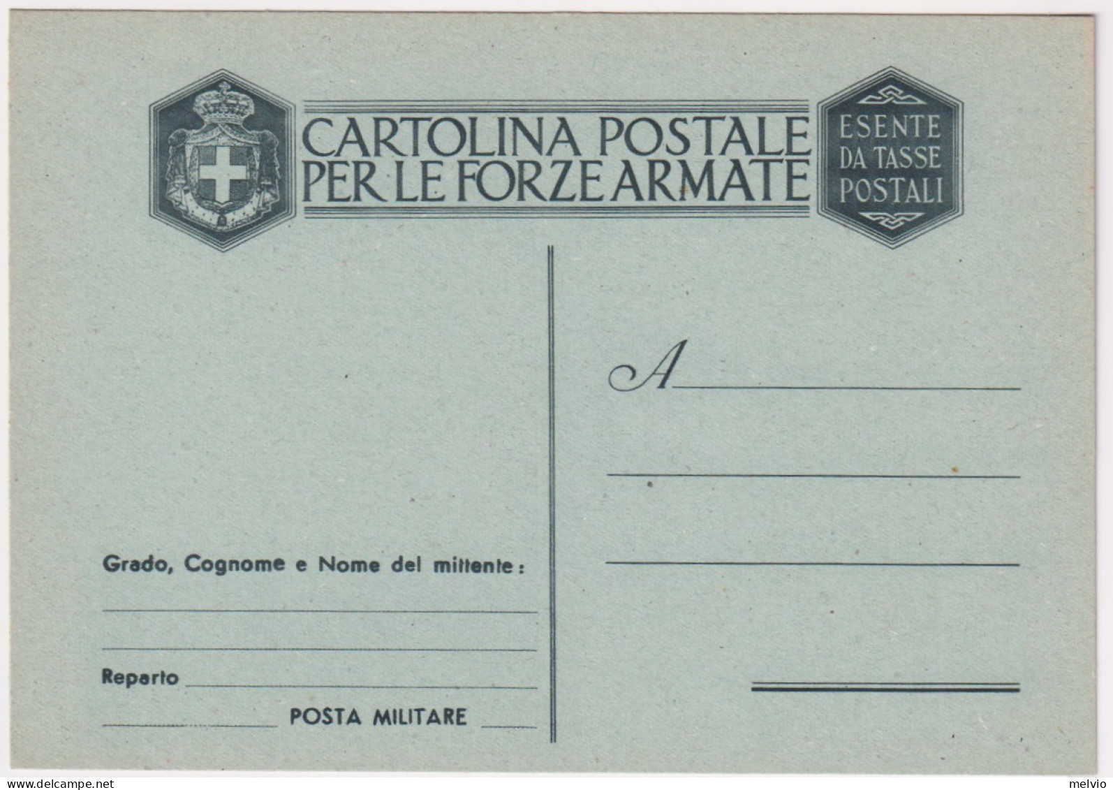1944-cartolina Postale Franchigia Cartiglio Grande E Formulario In Basso - Interi Postali