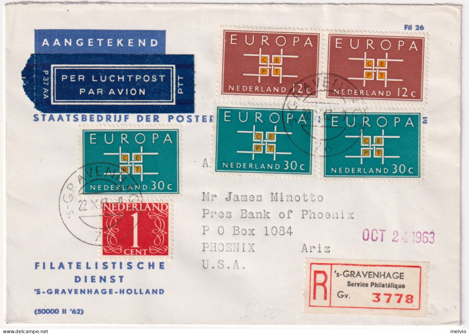 1963-Olanda Raccomandata Per Gli U.S.A. Con Bella Affrancatura Multipla - Covers & Documents