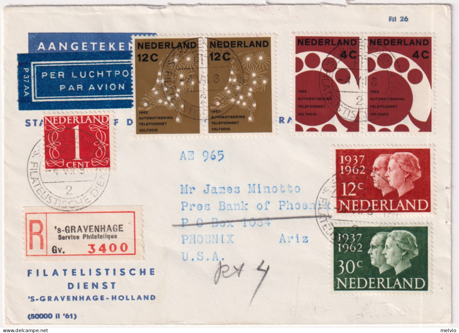 1963-Olanda Raccomandata Per Gli U.S.A. Con Bella Affrancatura Multipla - Covers & Documents