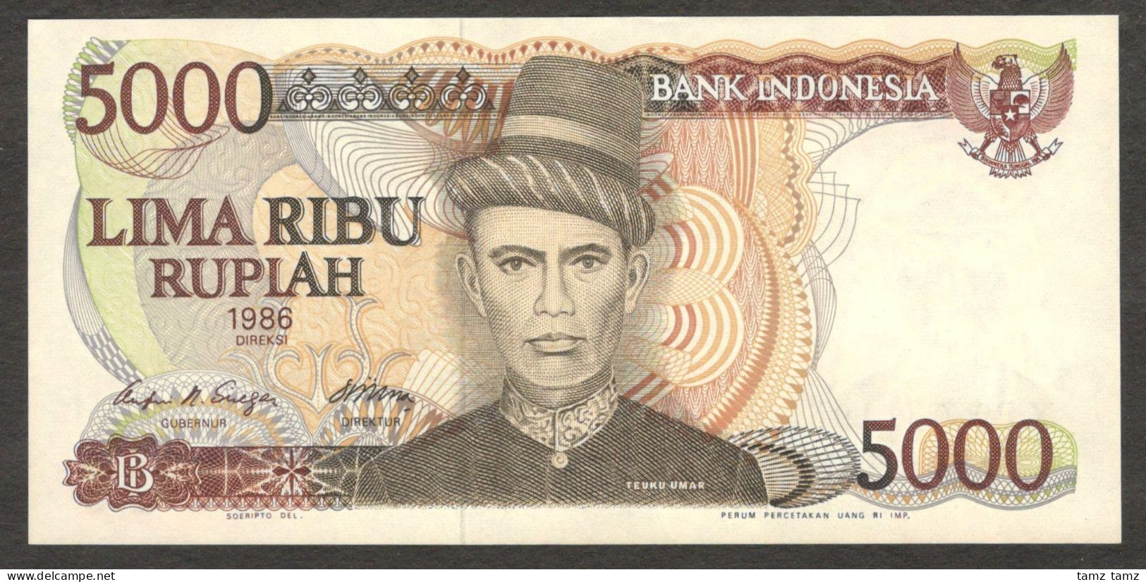 Indonesia 5000 5,000 Rupiah Teuku Umar Replacement P-125* 1986 UNC - Indonesia