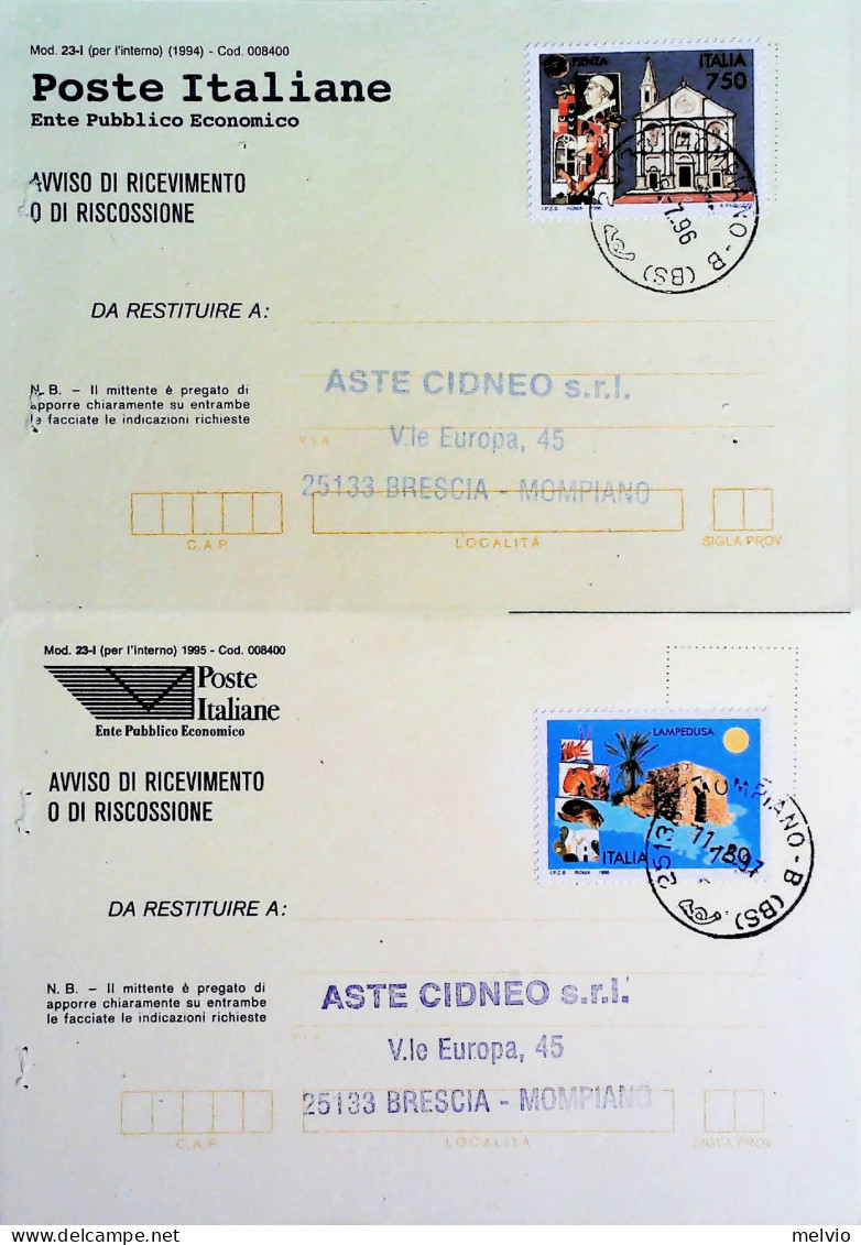 1996-23 PROP. TURISTICA Quattro Valori Lire 750 (serie Cpl) Isolato Su 4 Avvisi  - 1991-00: Marcophilie