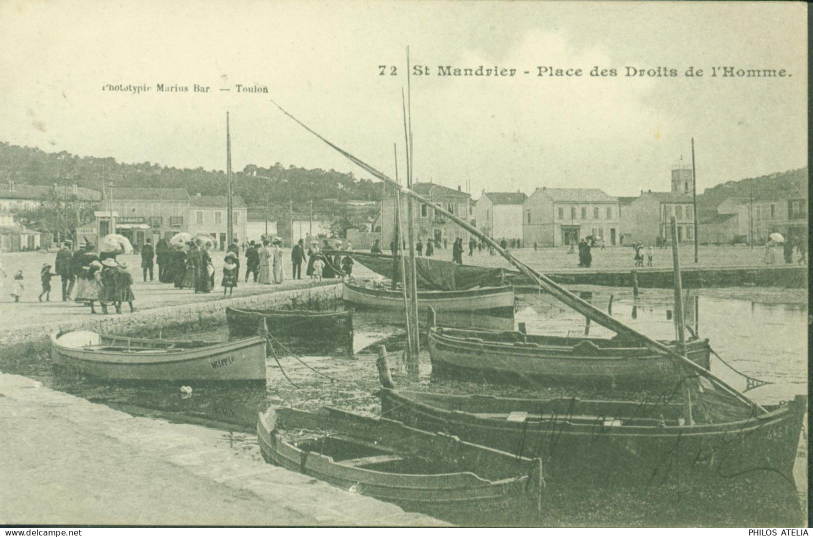 CPA CP 83 Var St Saint Mandrier Place Des Droits De L'homme Bateaux Barques Phototypie Marius Bar Toulon CAD 1905 - Saint-Mandrier-sur-Mer