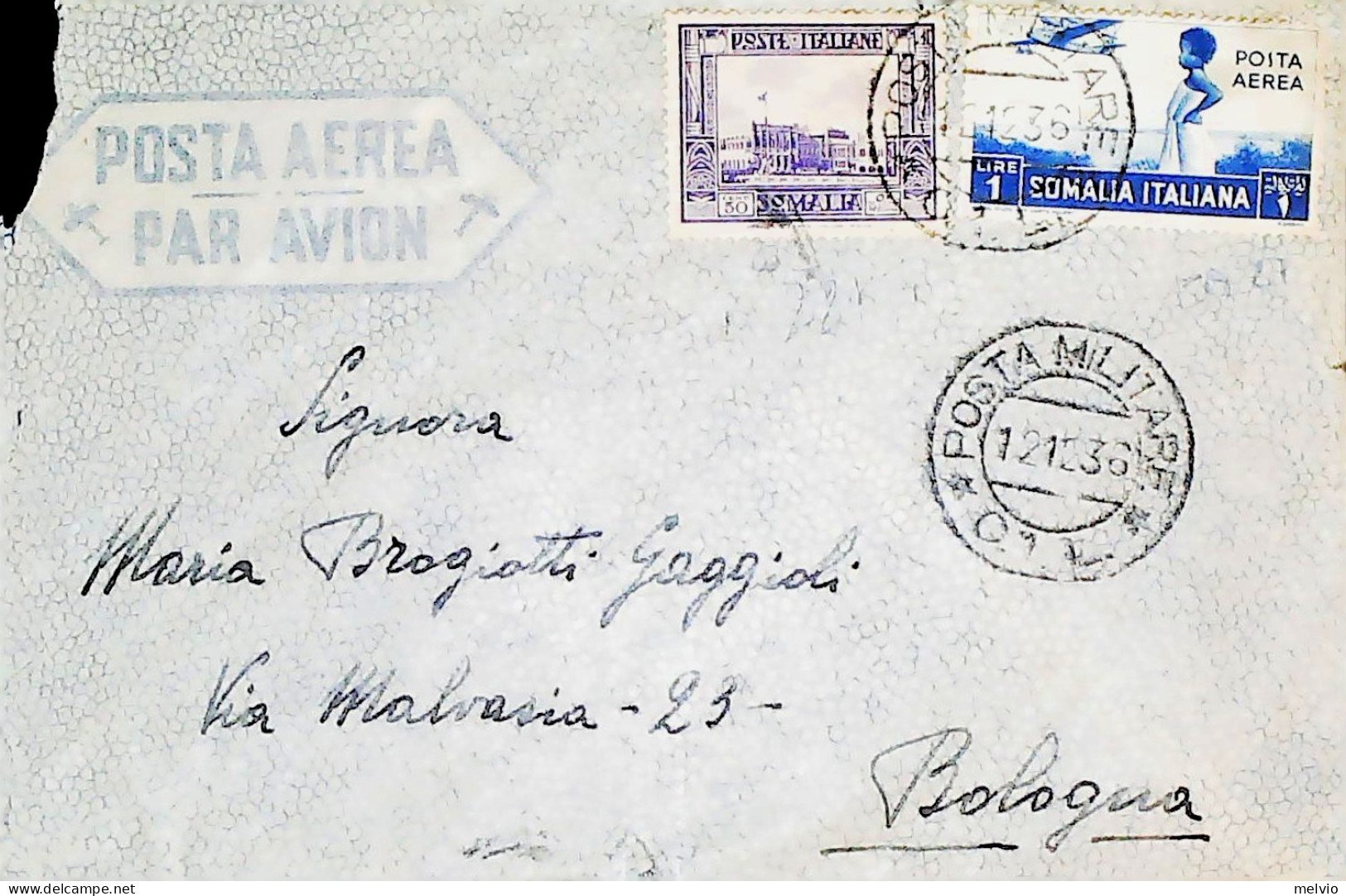 1936-Posta Militare/0.1 L (12.12.36) Su Busta Via Aerea Affrancata Somalia - Somalie