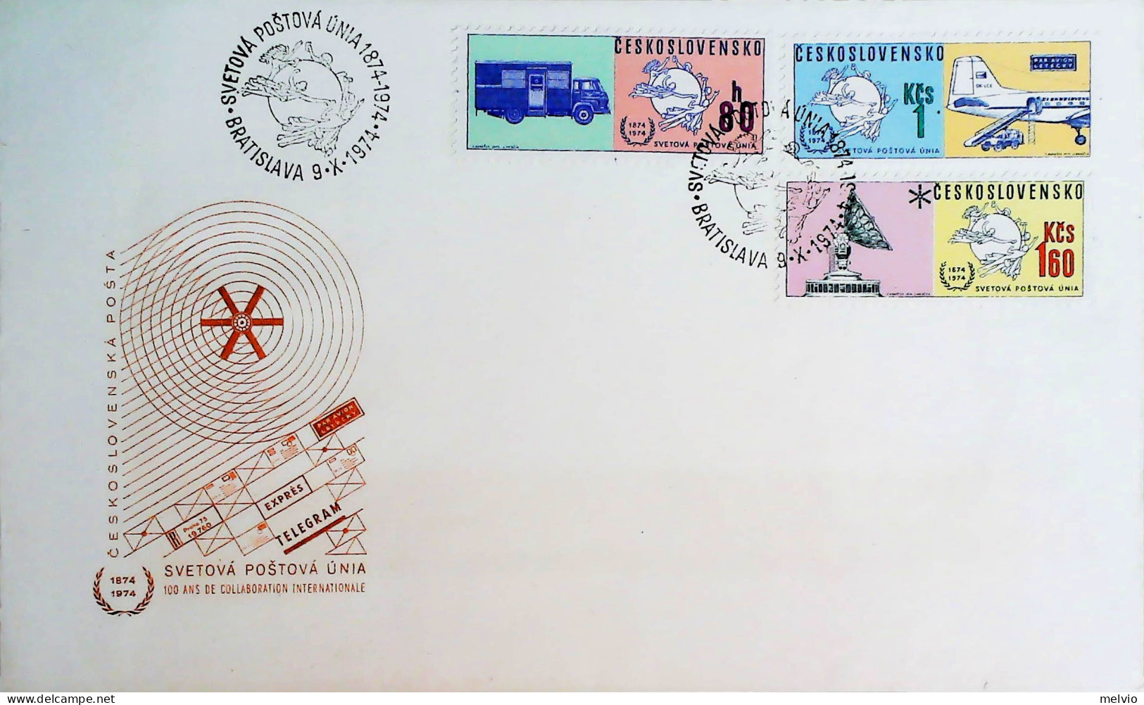 1974-CECOSLOVACCHIA CECOSLOVENSKO 100 ANN. UPU Serie Cpl. (2067/72) Su Due Fdc - FDC