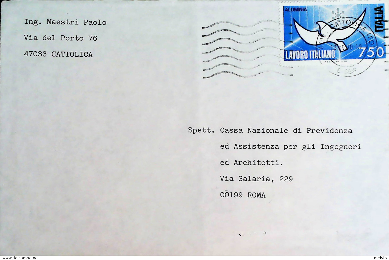 1990-LAVORO ITALIANO Lire 750 Isolato Su Busta - 1981-90: Marcophilia