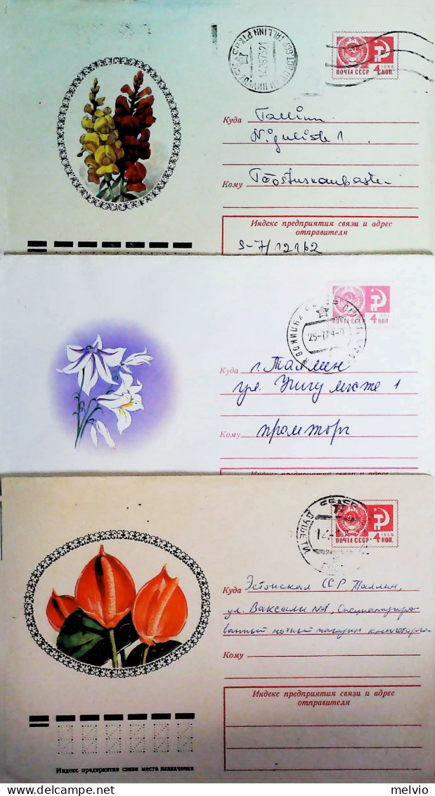 1979-RUSSIA Lotto Cinque Buste Postali K.4 Differenti Soggetto FIORI Usati - Andere & Zonder Classificatie