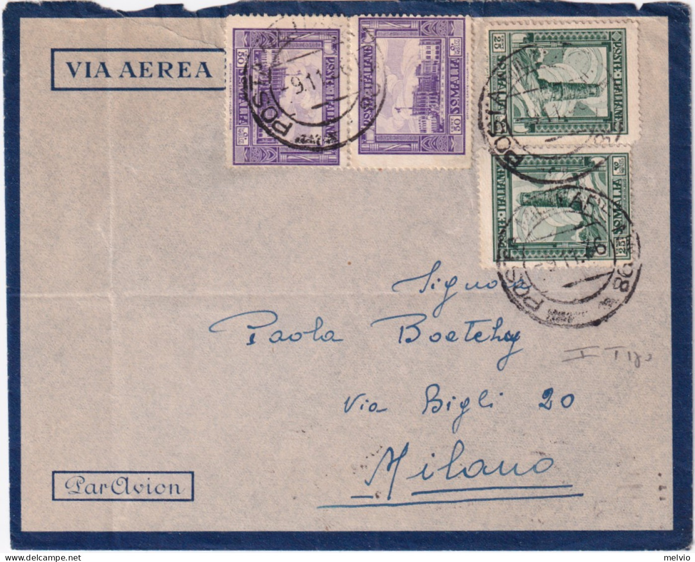 1936-Posta Militare N 98 C.2 (9.11) Su Busta Via Aerea Affrancata Somalia - Somalië