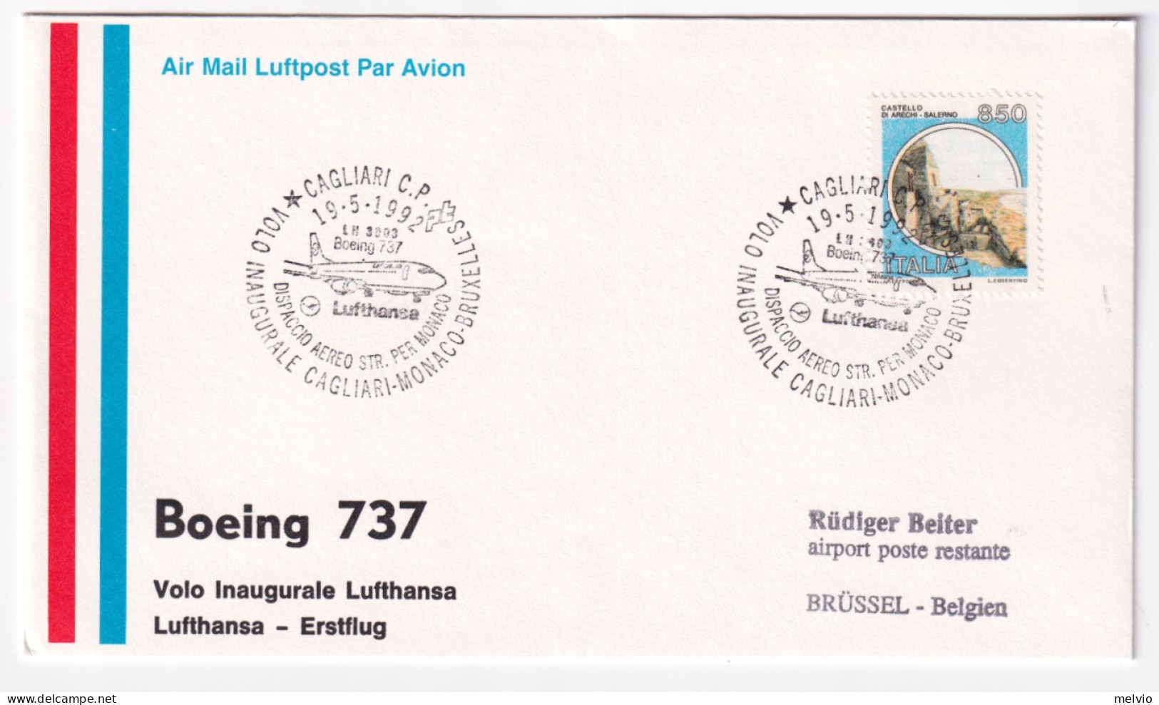 1992- I^ Volo Lufthansa Cagliari Bruxelles Del 19 Maggio - Ohne Zuordnung