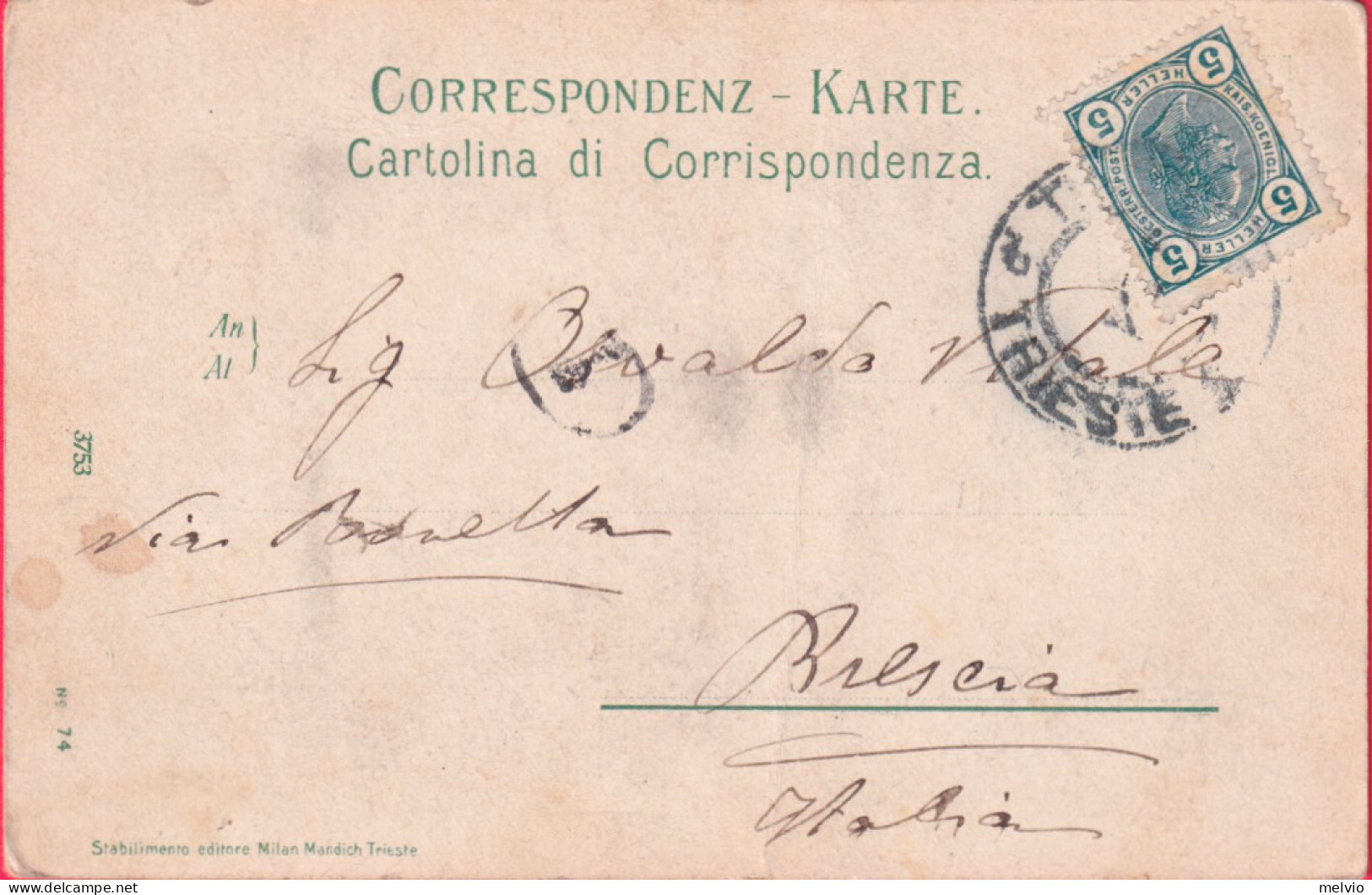 1901-Trieste Piazza Carlo Goldoni Viaggiata Leggera Piega Orizzontale - Trieste