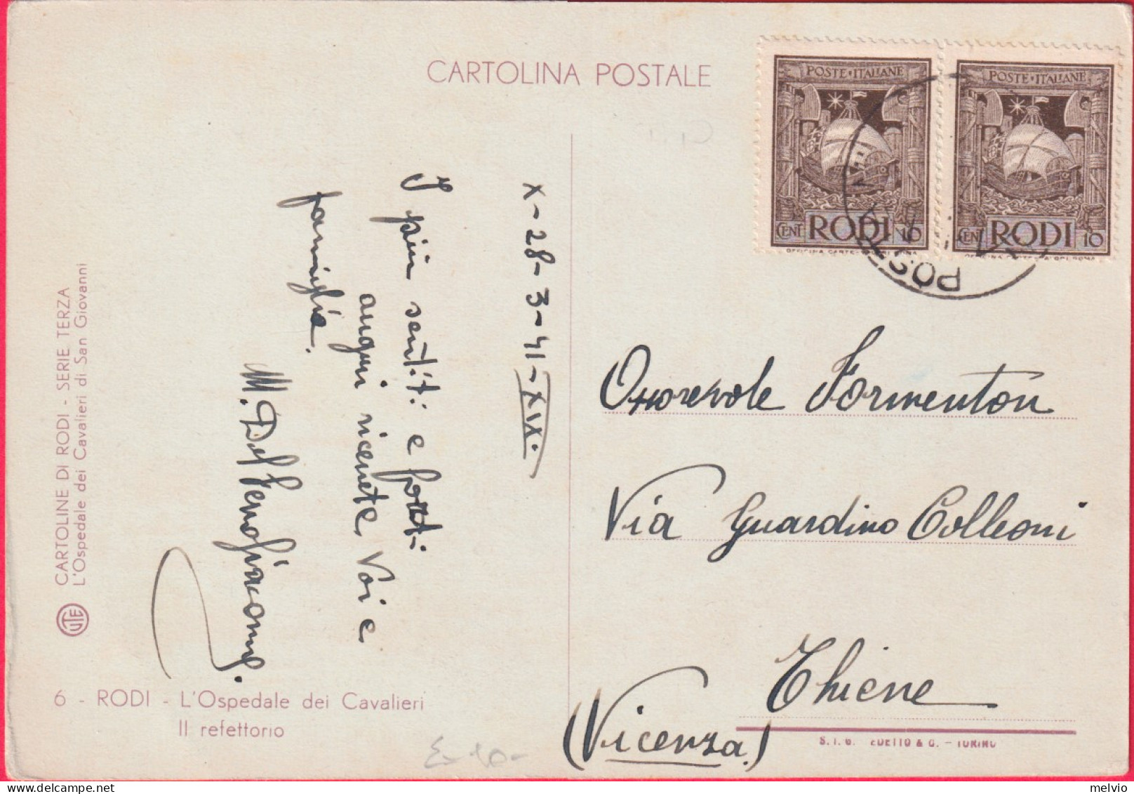 1941-Egeo Rodi L'Ospedale Dei Cavalieri Refettorio,viaggiata - Egeo (Rodi)