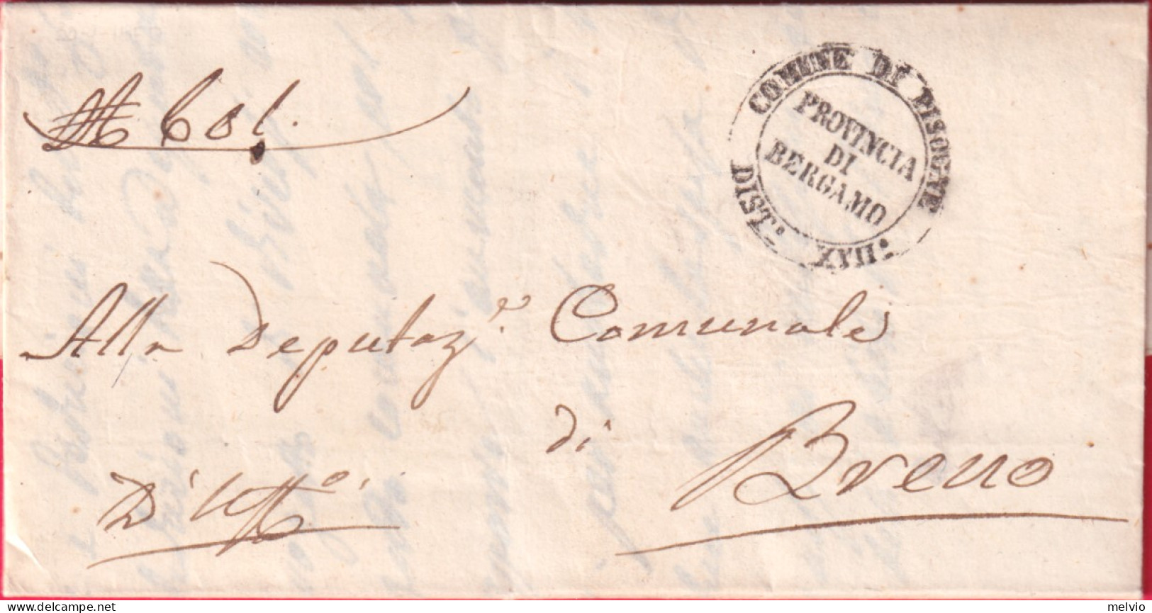 1850-lettera Diretta A Breno Con Bollo Comune Di Pisogne Dist.XVII^provincia Di  - 1. ...-1850 Prephilately