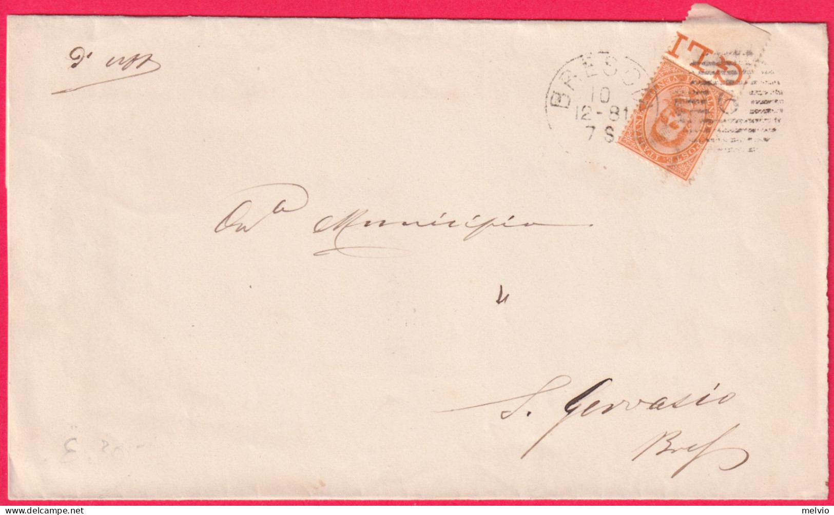 1881-sovracoperta Affrancata 20c.Umberto I^ Con Bordo Di Foglio - Storia Postale