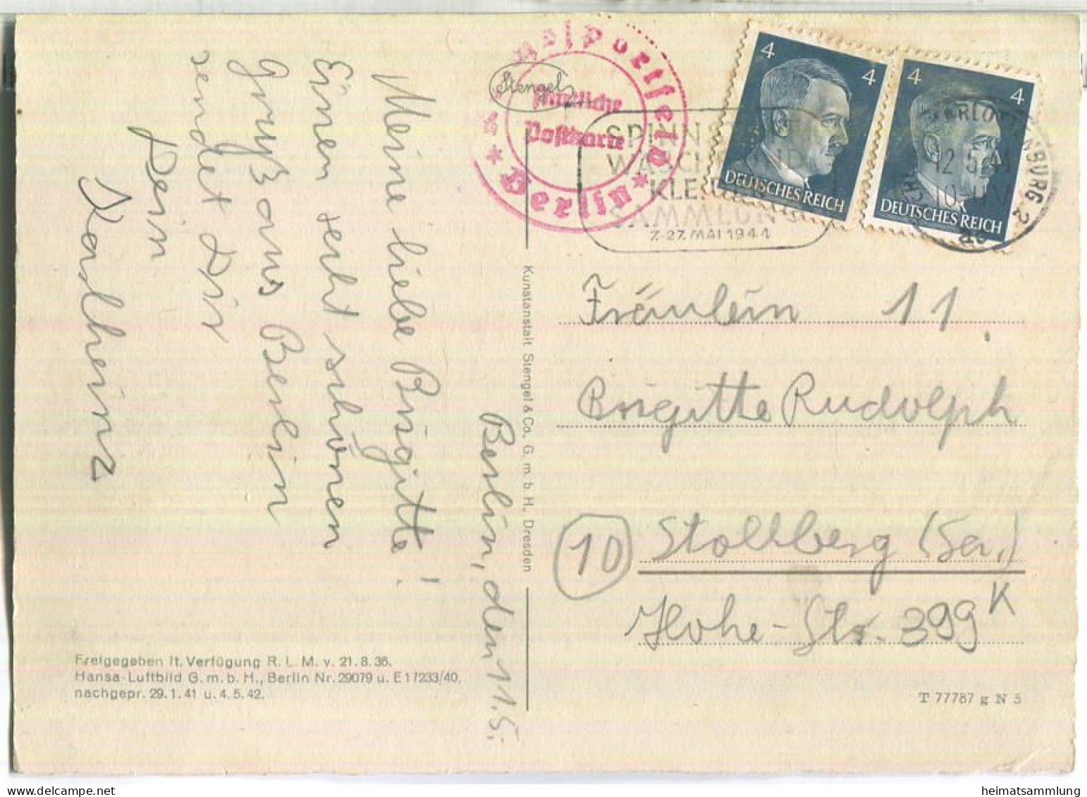 Berlin - Reichssportfeld - Hansa Luftbild - Verlag Stengel & Co Dreden - Charlottenburg