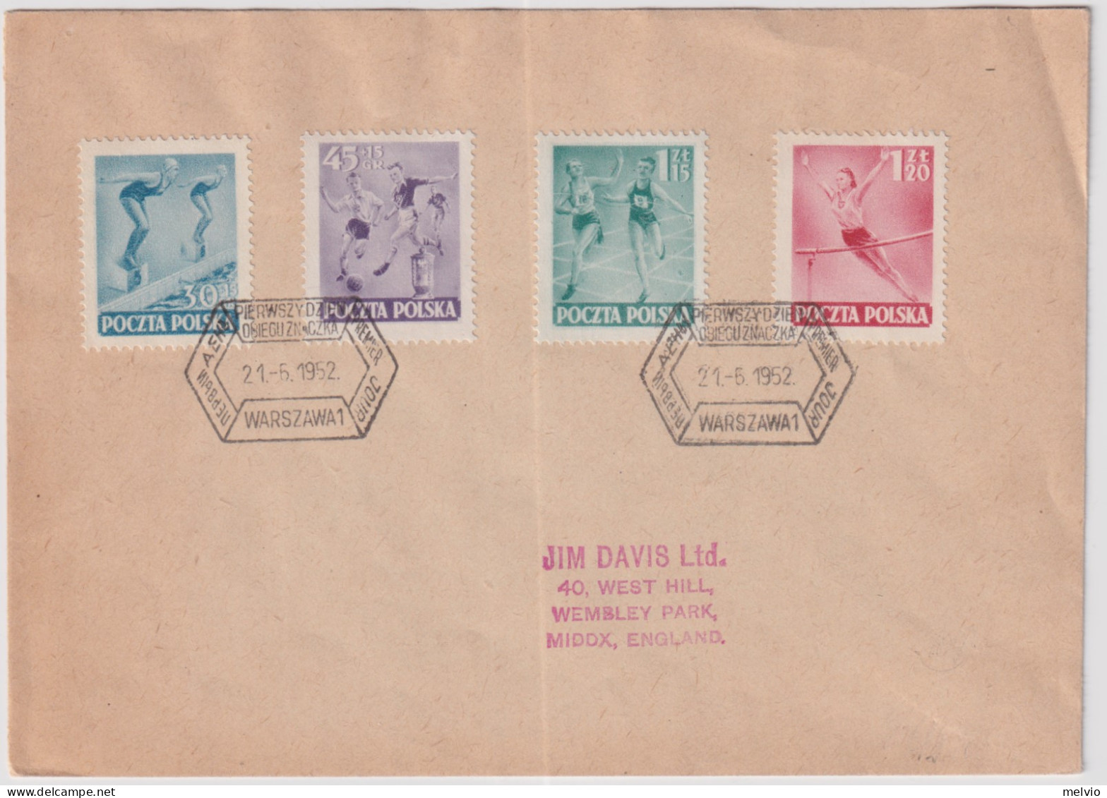 1952-Polonia S.4 Valori Giornata Dello Sport Su Fdc - Covers & Documents