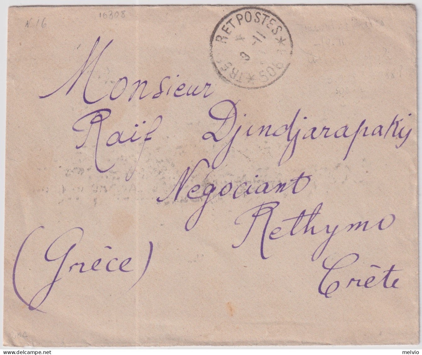 1911-Levante Francese Lettera Da Costantinopoli Per La Grecia Affr.20pa. - Altri & Non Classificati