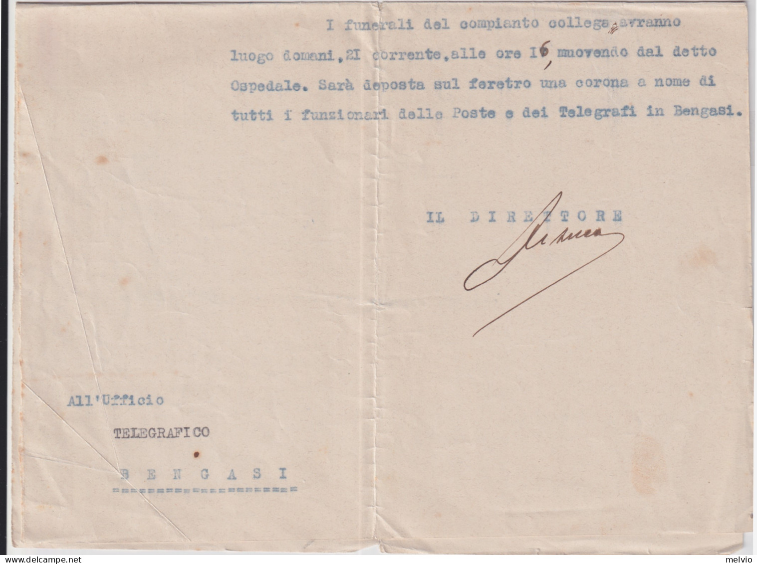 1916-lettera Del Governo Della Cirenaica Direzione Servizi Postali E Elettrici C - Cirenaica