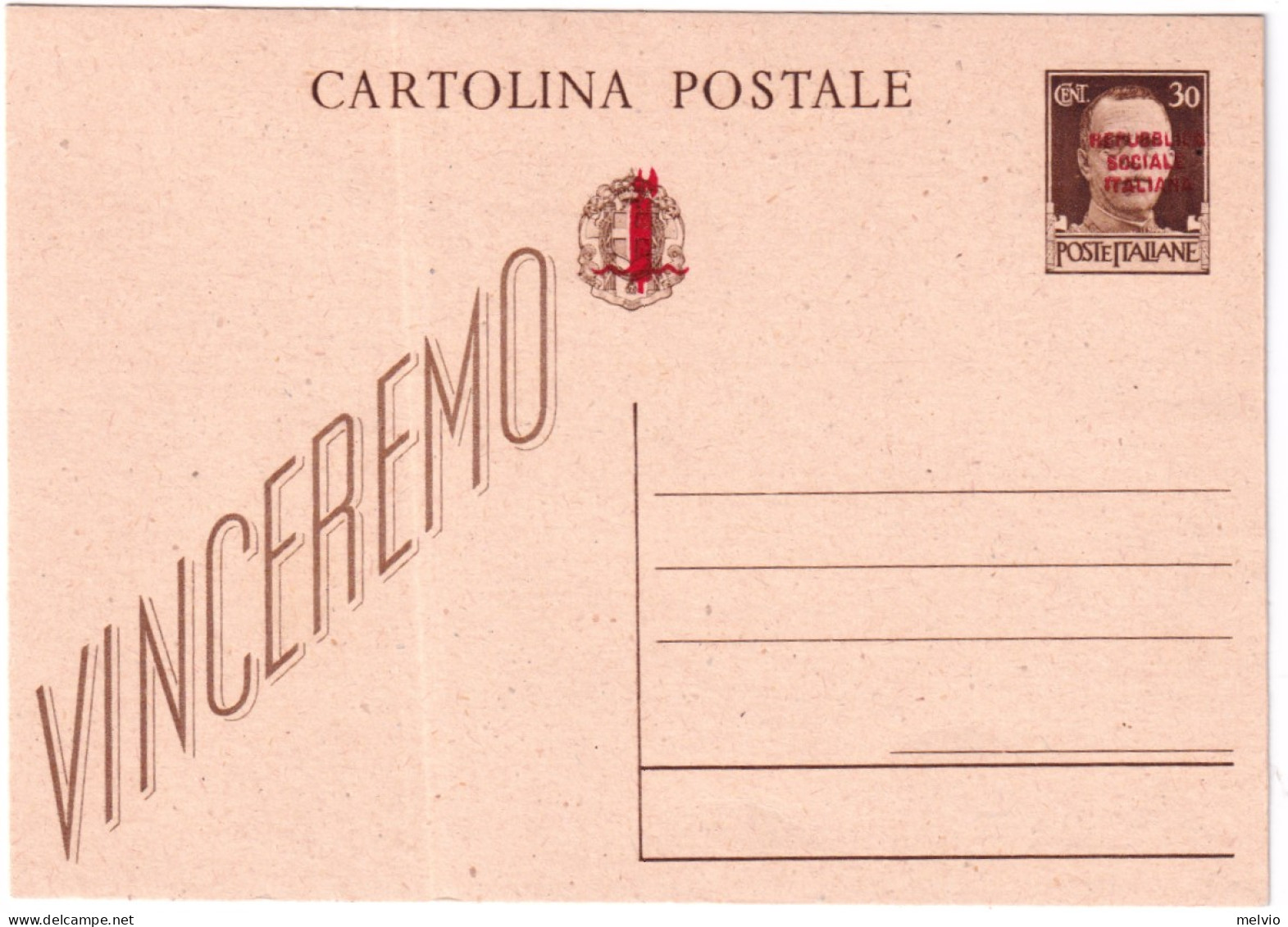 1944-cartolina Postale Fascetto 30c. Vinceremo Cat.Filagrano C 104 - Entiers Postaux