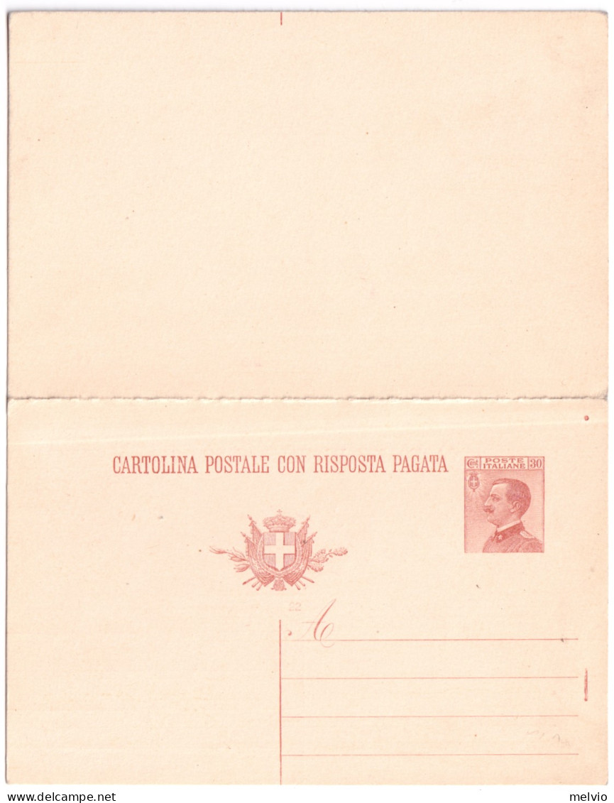 1923-varieta' Cartolina Postale Con Risposta Pagata 30c.con Stampa Sullo Stesso  - Interi Postali