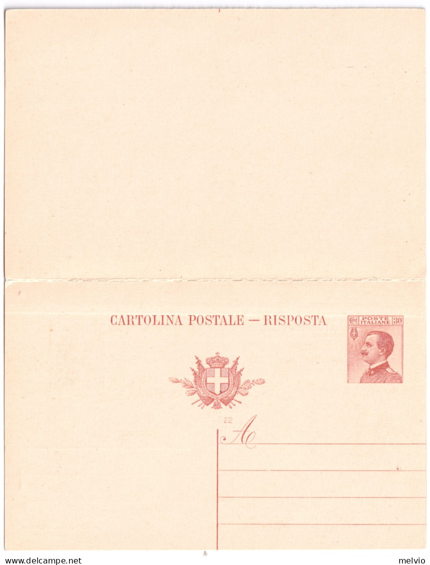 1923-varieta' Cartolina Postale Con Risposta Pagata 30c.con Stampa Sullo Stesso  - Interi Postali