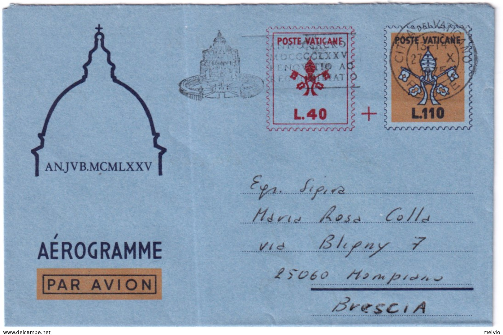 1975-Vaticano Biglietto Postale Anno Santo Provvissorio L.40+L.110 Annullo A Tar - Enteros Postales