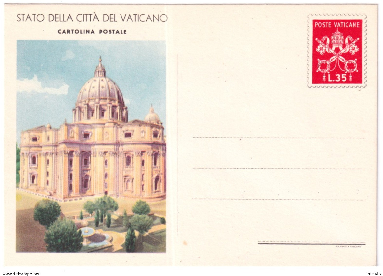 1953-Vaticano Cartolina Postale L.35 Rosso "Basilica E Giardino" Cat.Filagrano C - Interi Postali