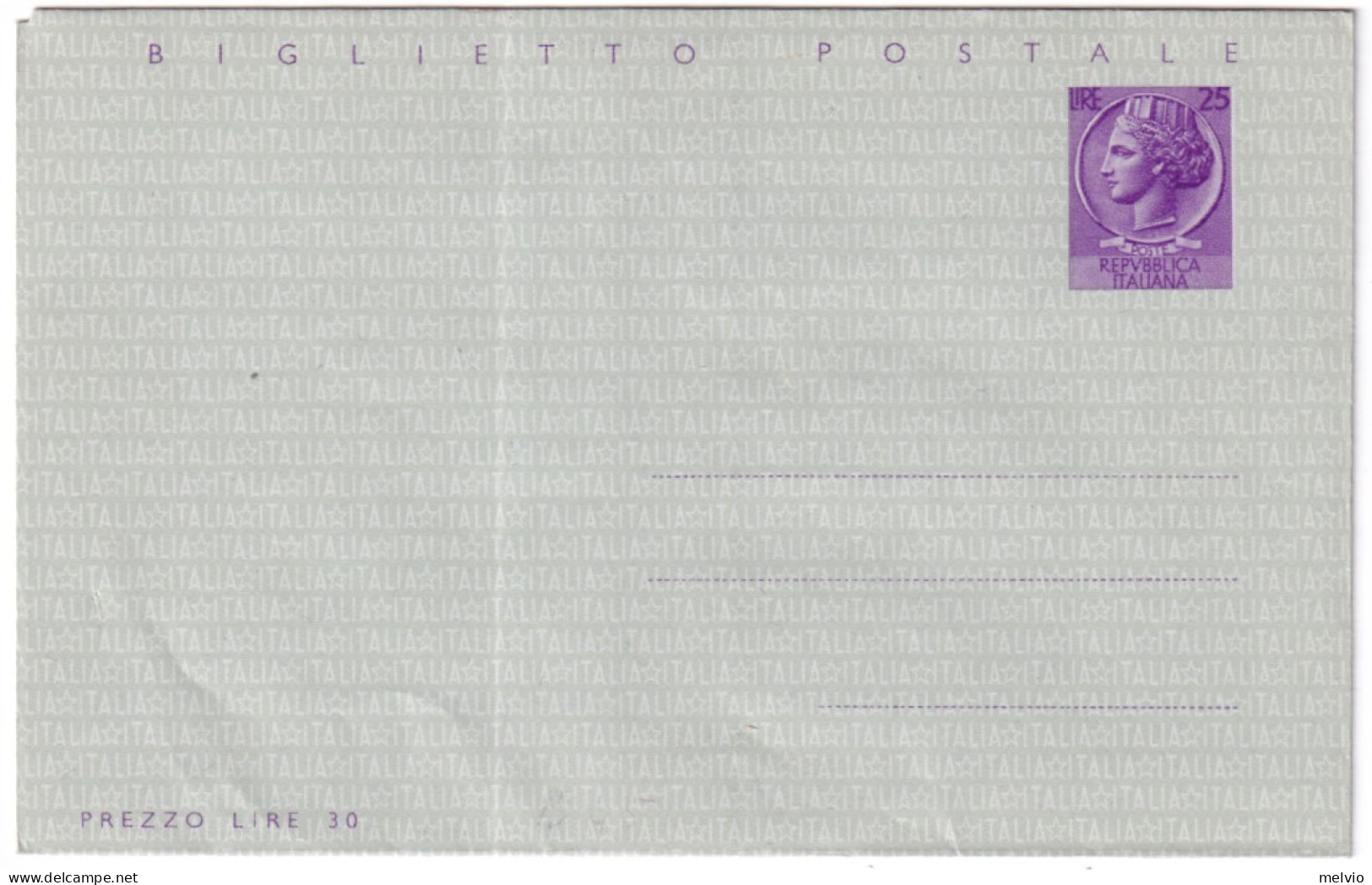 1955-biglietto Postale L.25 Siracusana Su Grigio Verde Cat.Unificato B 45a - Interi Postali