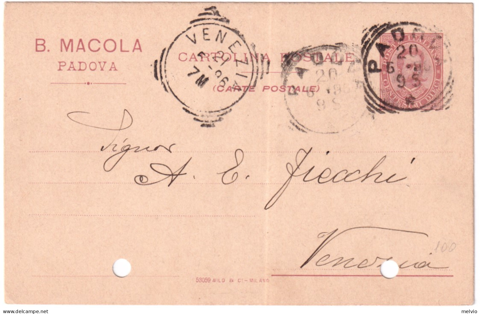 1896- Intero Postale Commissione Privata "B. Macola- Padova" Da 10 Cent. Viaggia - Stamped Stationery