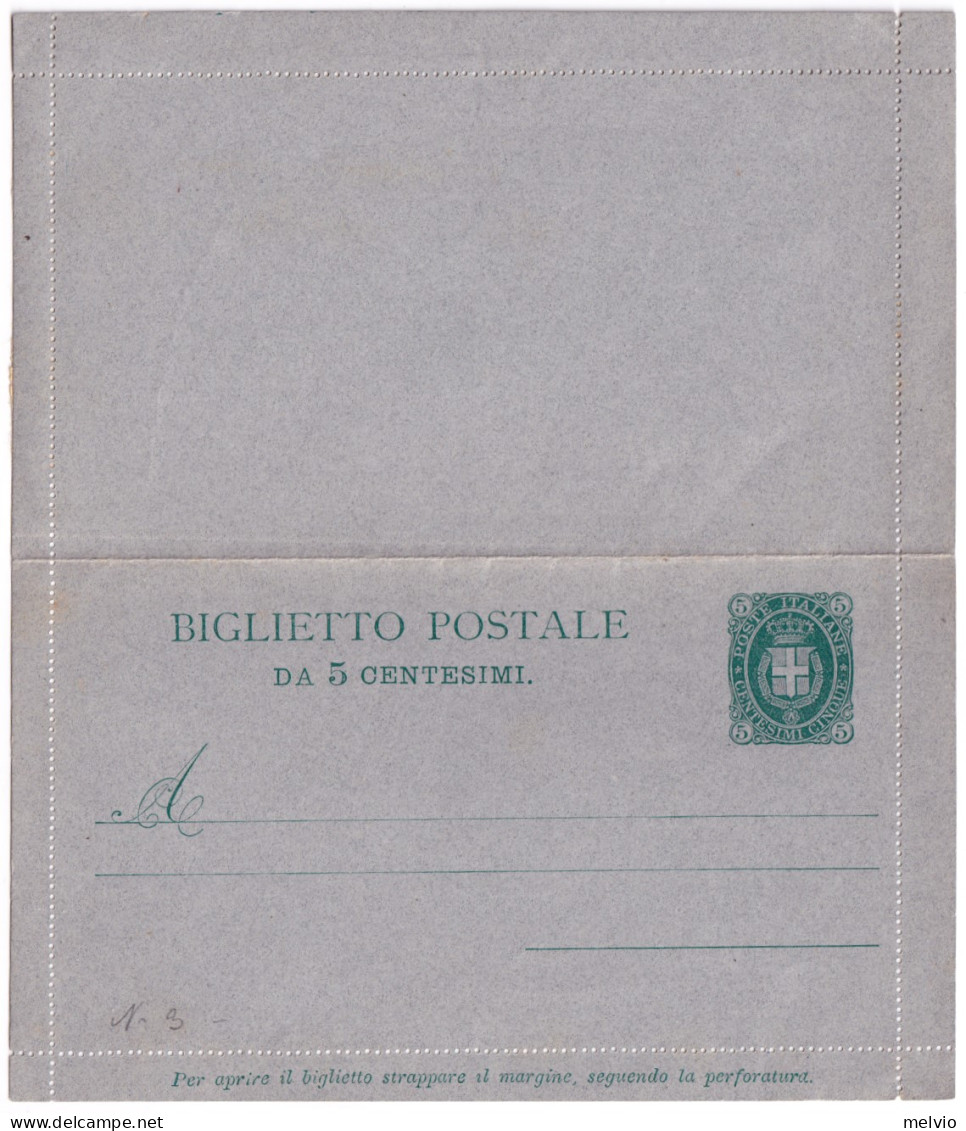 1889-biglietto Postale 5c.Stemma Verde Cat.Unificato B 3 - Stamped Stationery