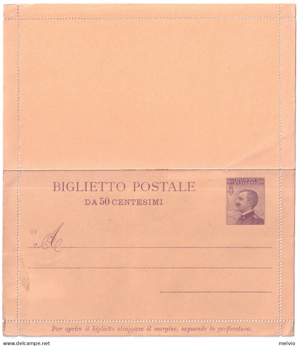 1923-Biglietto Postale 50c.Michetti Viola Su Giallo Cat.Filagrano B 18 - Entiers Postaux