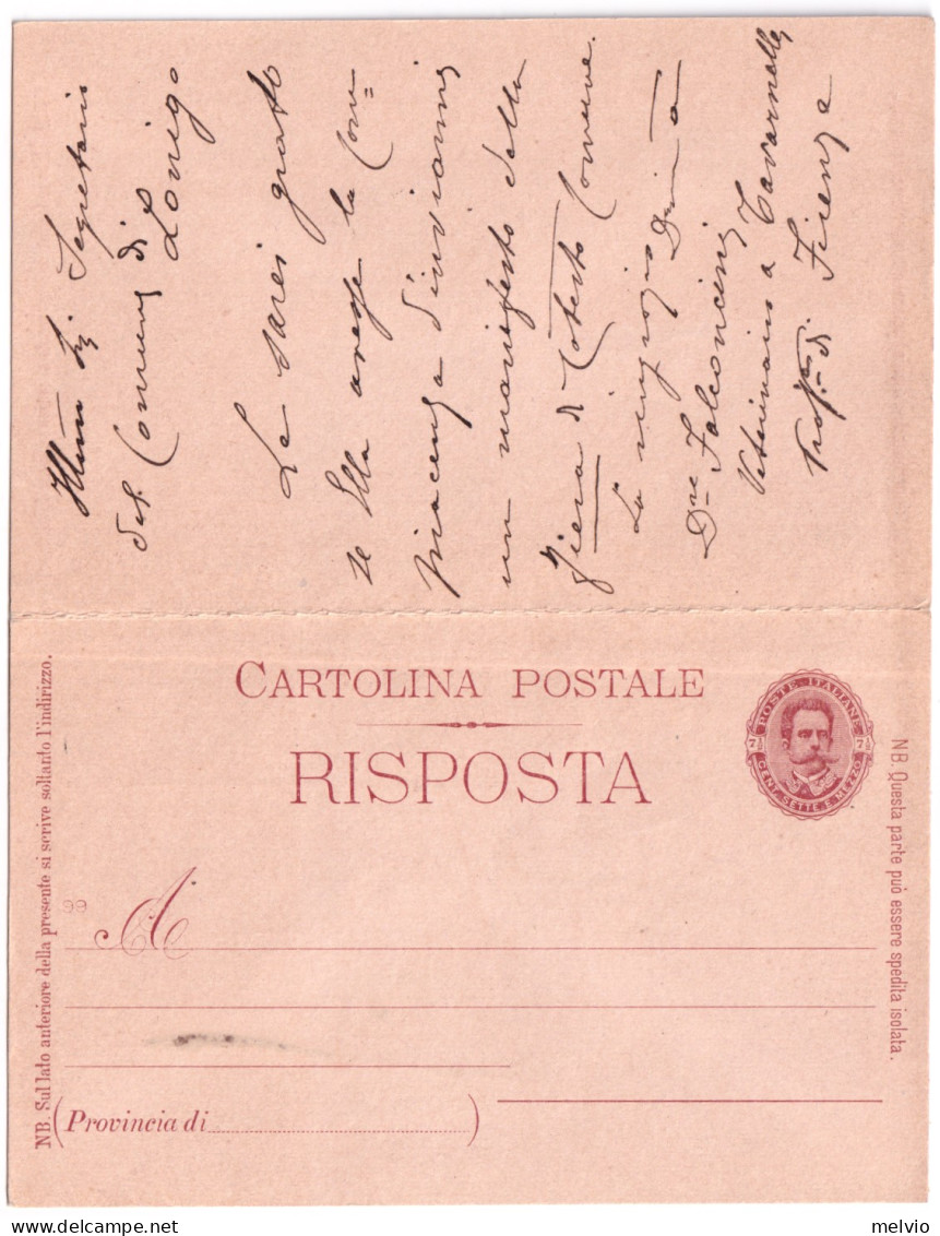 1899-cartolina Postale Con Risposta 7,5c.+ 7,5c. Cat.Filagrano C 26 Viaggiata - Ganzsachen
