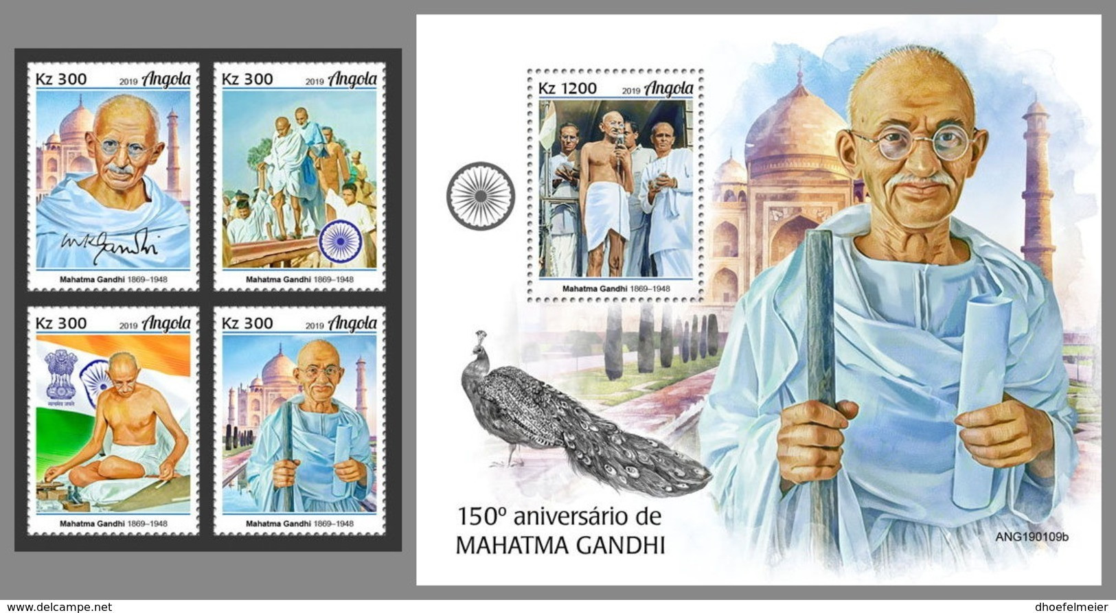 ANGOLA 2019 MNH Mahatma Gandhi 4v+S/S - OFFICIAL ISSUE - DH1923 - Mahatma Gandhi