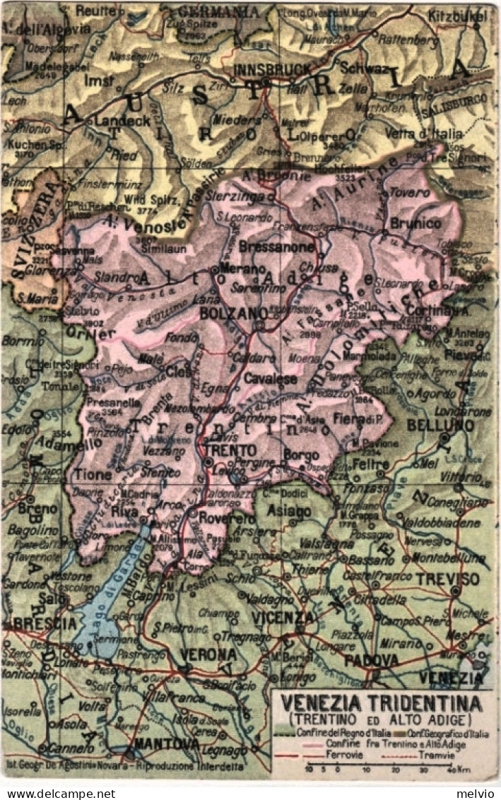 1920circa-regione D'Italia "Venezia Tridentina Trentino Alto Adige" Cartina Geog - Cartes Géographiques