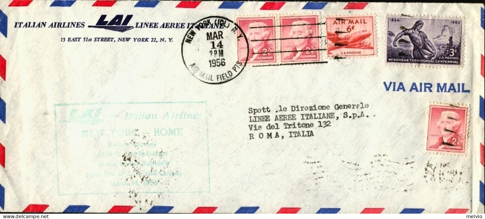 1956-U.S.A. Cat.Pellegrini 645 Euro 80, Volo Presidenziale Di Ritorno New York R - Postal History